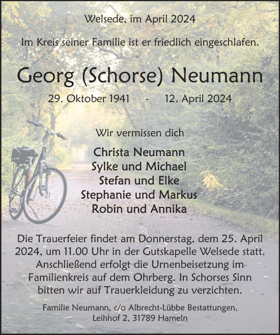 Traueranzeige von Georg Neumann von Deister- und Weserzeitung