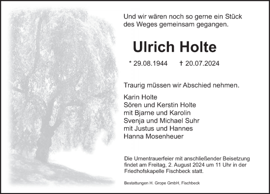 Traueranzeige von Ulrich Holte von Deister- und Weserzeitung