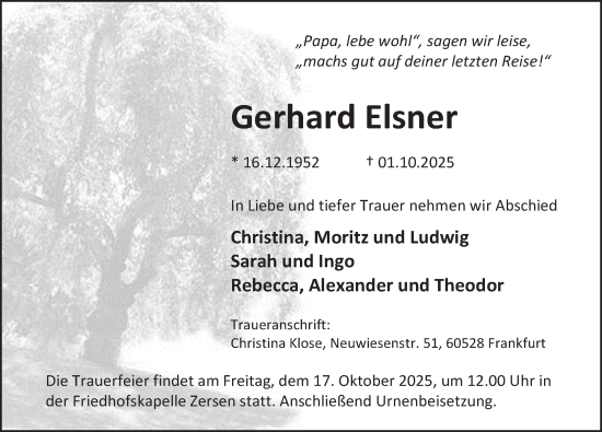 Traueranzeige von Gerhard Elsner von Deister- und Weserzeitung