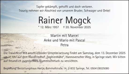 Traueranzeige von Rainer Mogck von Neue Deister-Zeitung