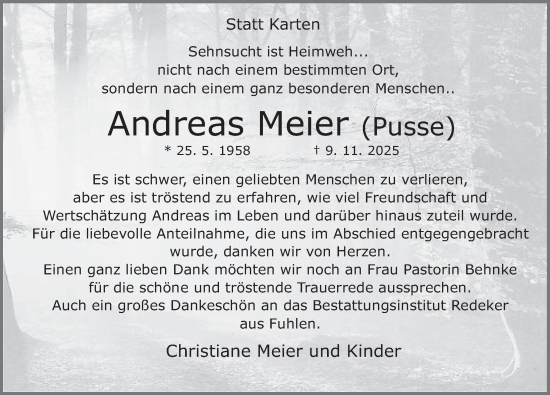 Traueranzeige von Andreas Meier von Deister- und Weserzeitung
