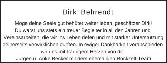 Traueranzeige von Dirk Behrendt von Neue Deister-Zeitung