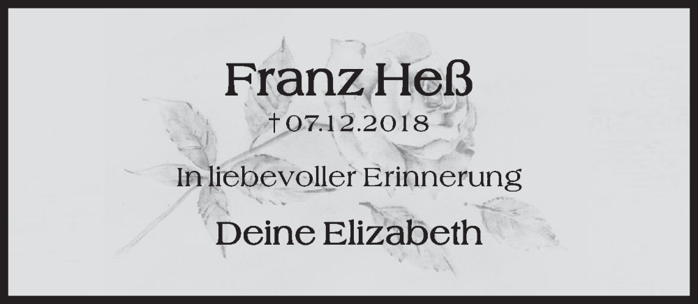  Traueranzeige für Franz Heß vom 02.01.2026 aus Deister- und Weserzeitung