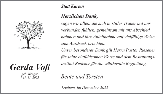 Traueranzeige von Gerda Voß von Deister- und Weserzeitung