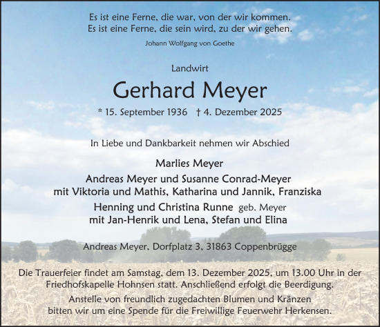 Traueranzeige von Gerhard Meyer von Deister- und Weserzeitung