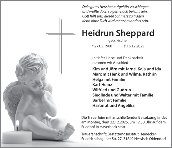 Traueranzeige von Heidrun Sheppard von Deister- und Weserzeitung