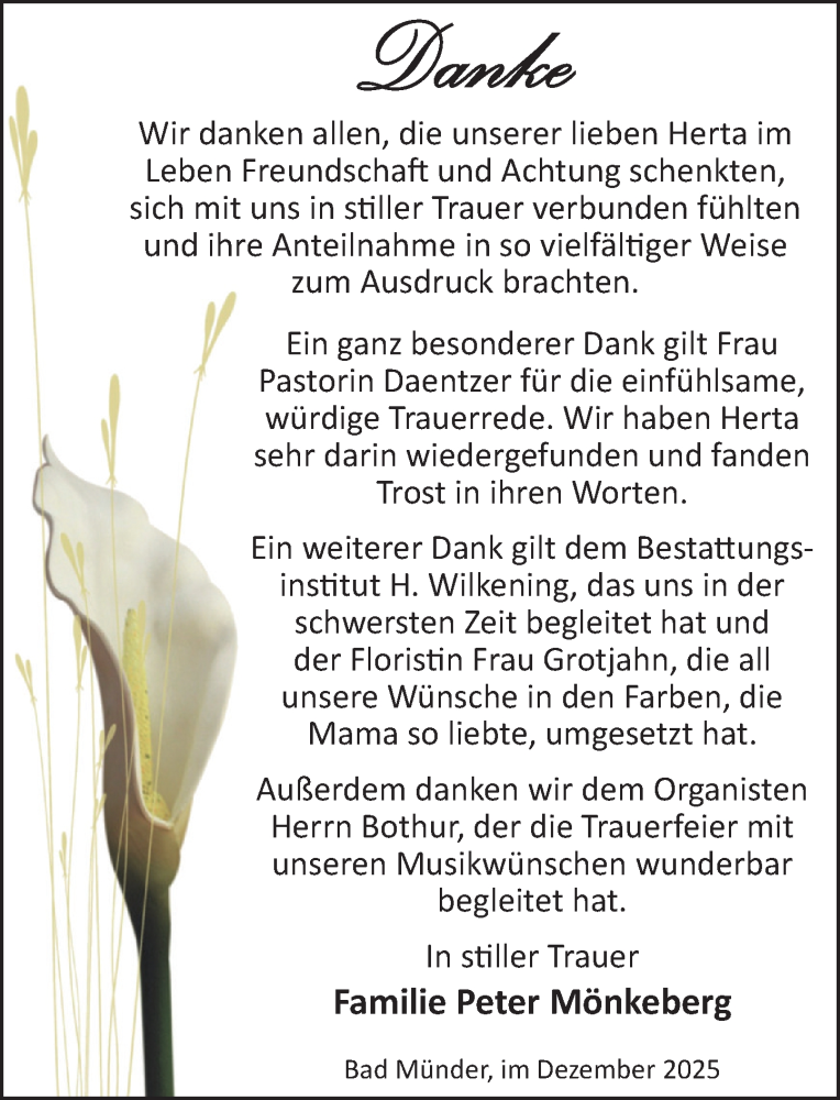  Traueranzeige für Herta  vom 20.12.2025 aus Neue Deister-Zeitung