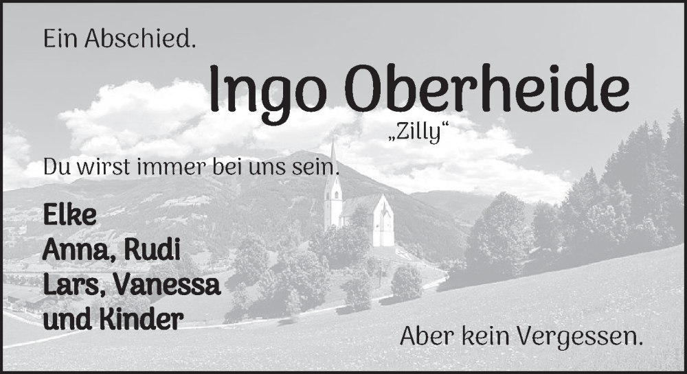  Traueranzeige für Ingo Oberheide vom 03.01.2026 aus Deister- und Weserzeitung