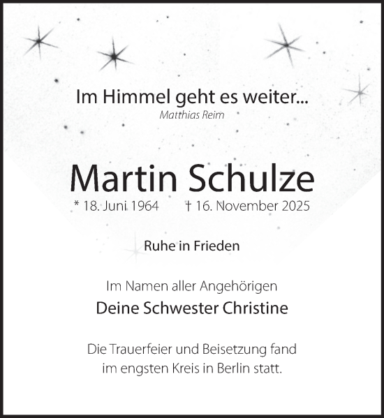 Traueranzeige von Martin Schulze von Deister- und Weserzeitung