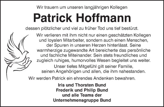 Traueranzeige von Patrick Hoffmann von Neue Deister-Zeitung