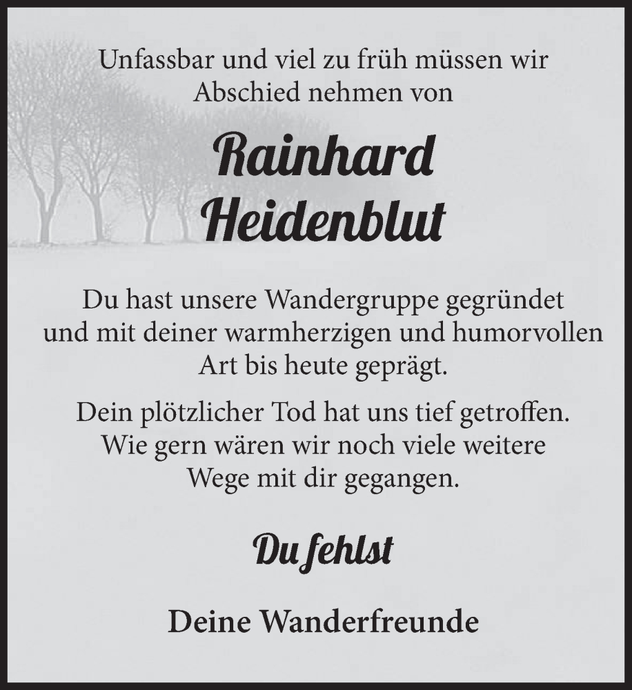  Traueranzeige für Rainhard Heidenblut vom 05.12.2025 aus Deister- und Weserzeitung
