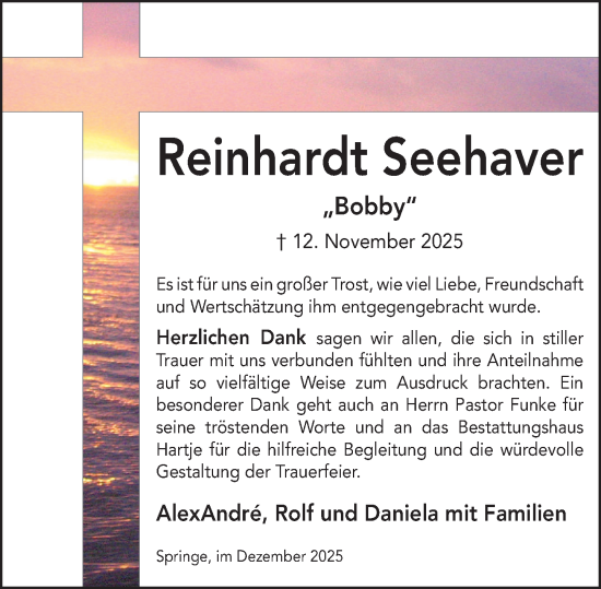 Traueranzeige von Reinhardt Seehaver von Neue Deister-Zeitung