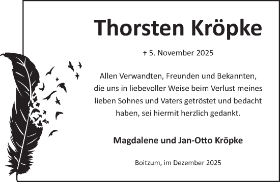 Traueranzeige von Thorsten Kröpke von Neue Deister-Zeitung