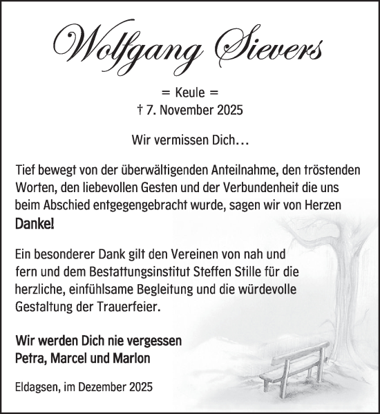 Traueranzeige von Wolfgang Sievers von Neue Deister-Zeitung
