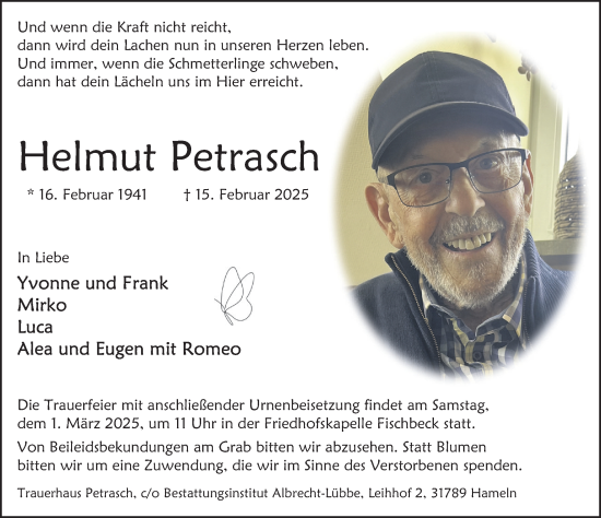 Traueranzeige von Helmut Petrasch von Deister- und Weserzeitung