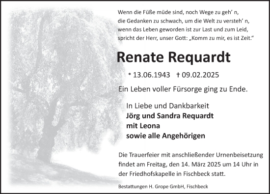 Traueranzeige von Renate Requardt von Deister- und Weserzeitung