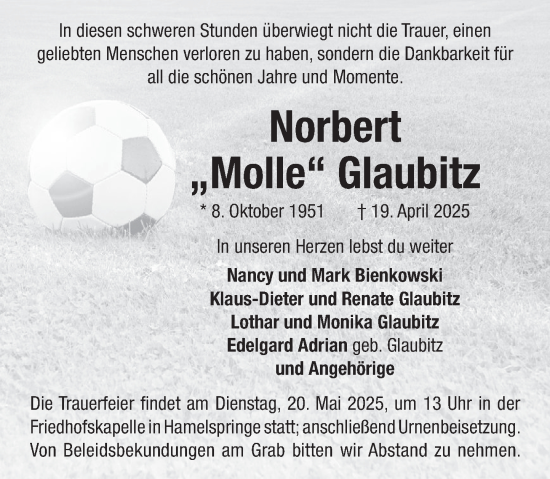 Traueranzeige von Norbert Glaubitz von Neue Deister-Zeitung
