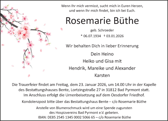 Traueranzeige von Rosemarie Büthe 