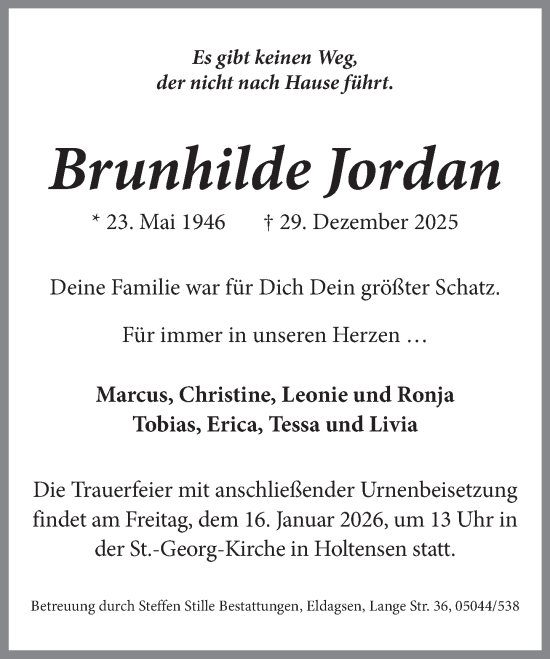 Traueranzeige von Brunhilde Jordan von Neue Deister-Zeitung