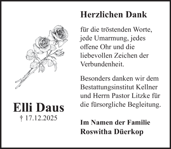 Traueranzeige von Elli Daus von Deister- und Weserzeitung