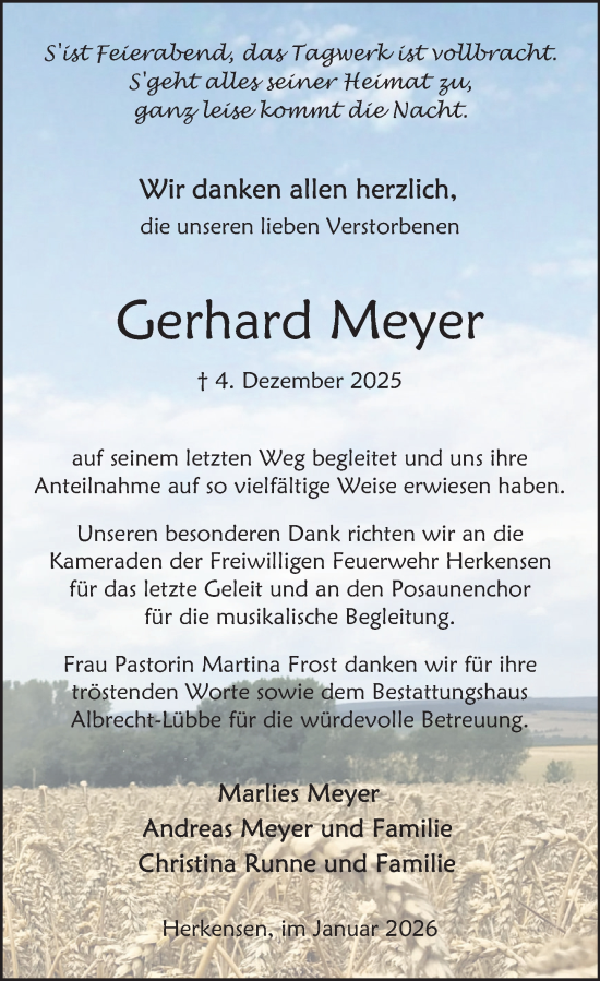 Traueranzeige von Gerhard Meyer von Deister- und Weserzeitung