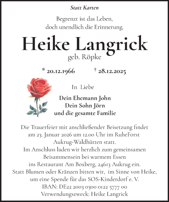 Traueranzeige von Heike Langrick von Deister- und Weserzeitung