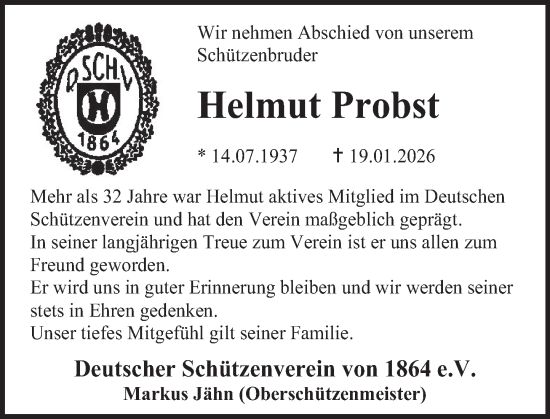 Traueranzeige von Helmut Probst von Deister- und Weserzeitung