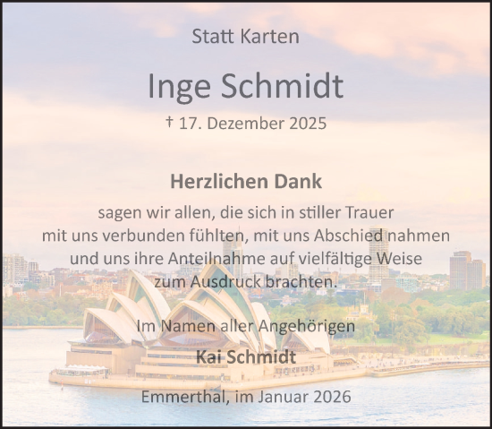 Traueranzeige von Inge Schmidt von Deister- und Weserzeitung