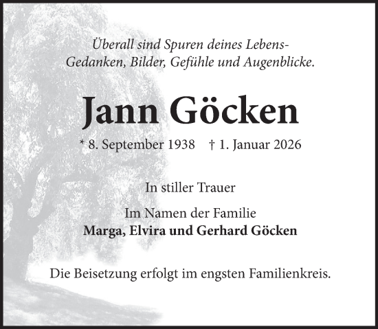 Traueranzeige von Jann Göcken von Neue Deister-Zeitung
