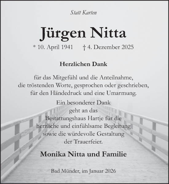Traueranzeige von Jürgen Nitta von Neue Deister-Zeitung