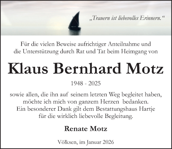 Traueranzeige von Klaus Bernhard Motz von Neue Deister-Zeitung