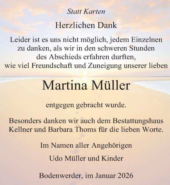 Traueranzeige von Martina Müller von Deister- und Weserzeitung