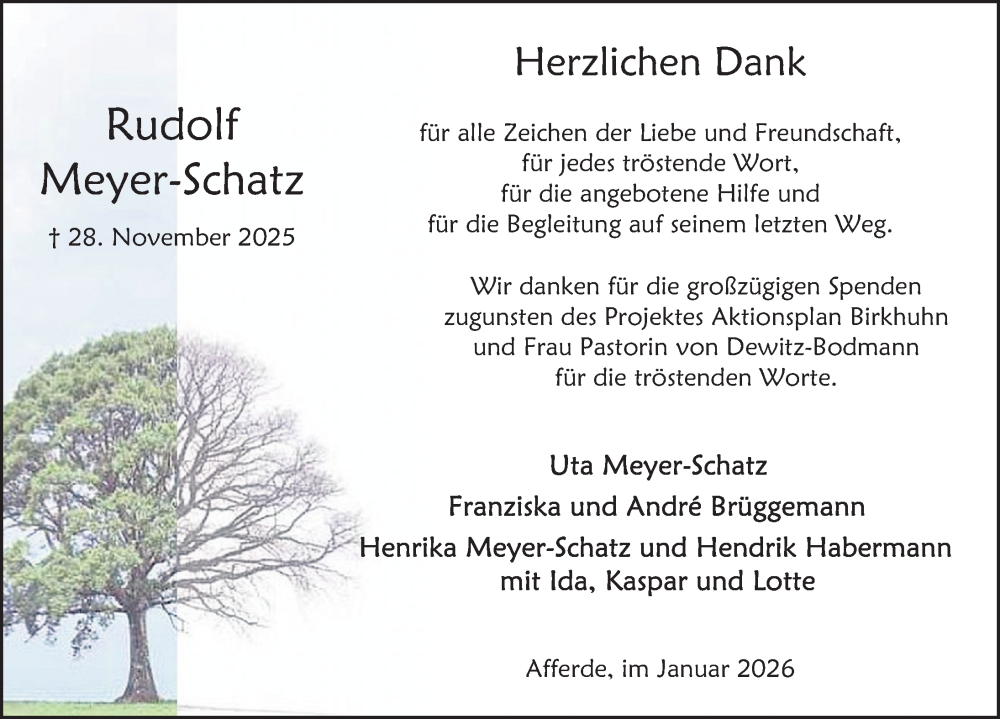  Traueranzeige für Rudolf Meyer-Schatz vom 10.01.2026 aus Deister- und Weserzeitung