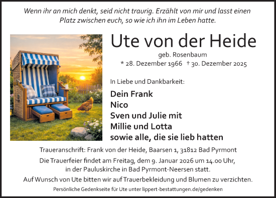 Traueranzeige von Ute von der Heide von Deister- und Weserzeitung