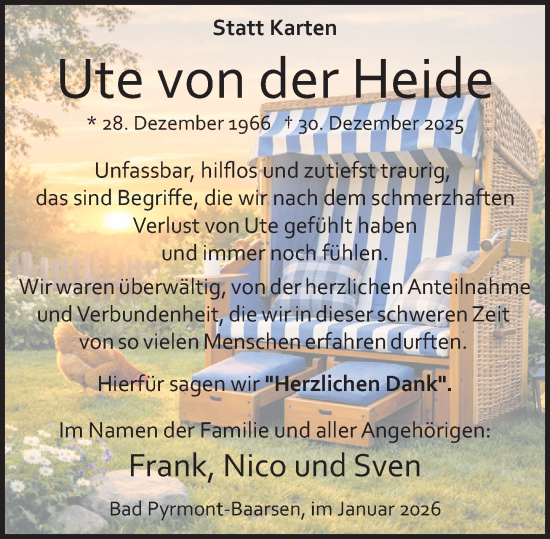 Traueranzeige von Ute von der Heide von Deister- und Weserzeitung