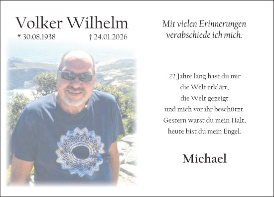 Traueranzeige von Volker Wilhelm von Deister- und Weserzeitung