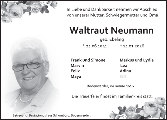 Traueranzeige von Waltraut Neumann von Deister- und Weserzeitung