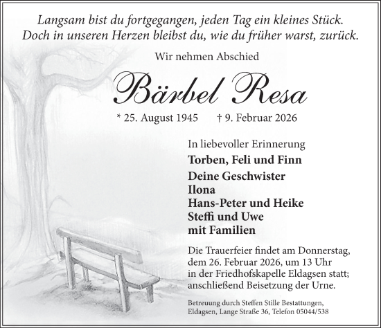 Traueranzeige von Bärbel Resa von Neue Deister-Zeitung